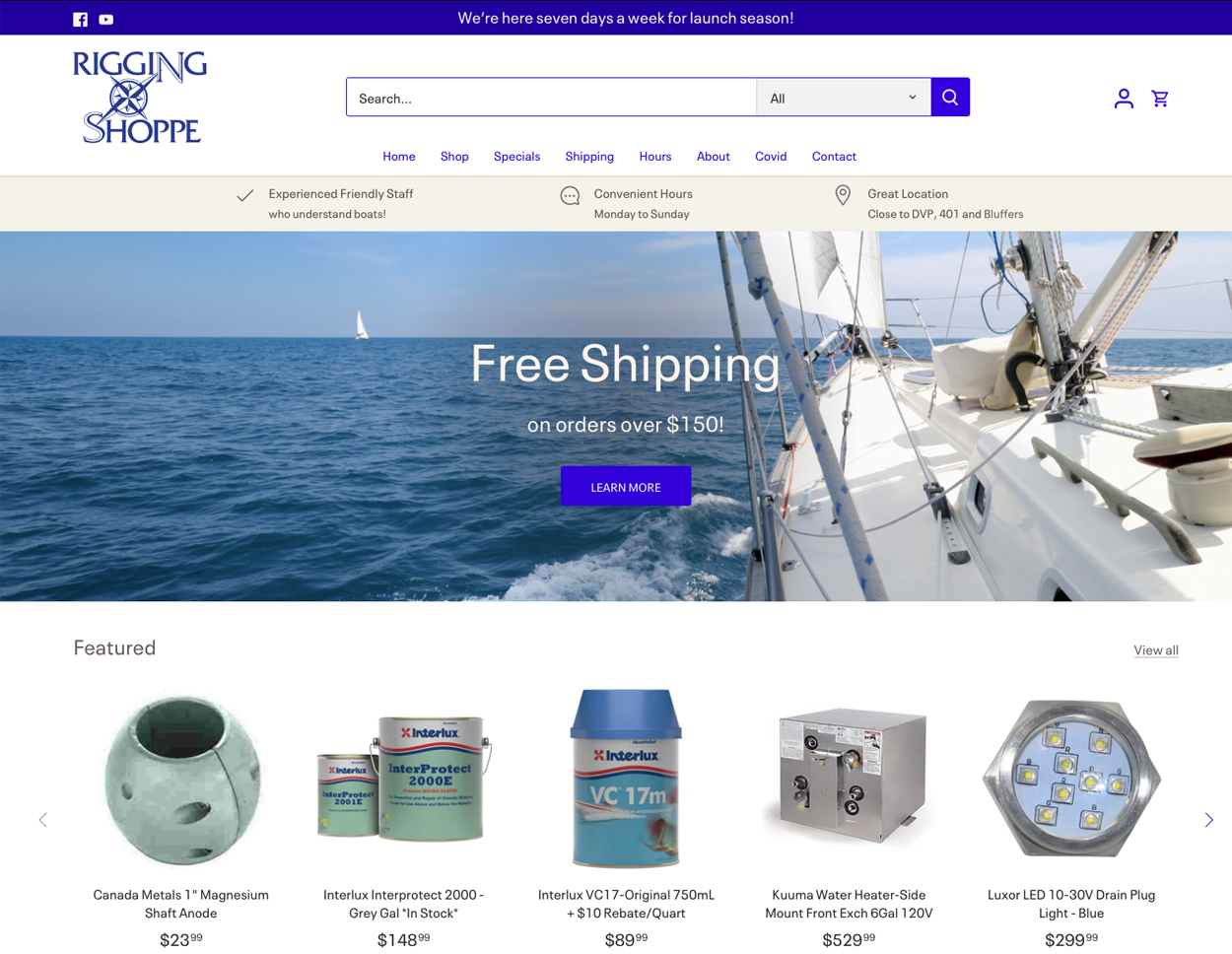 Rigging Shoppe home page.